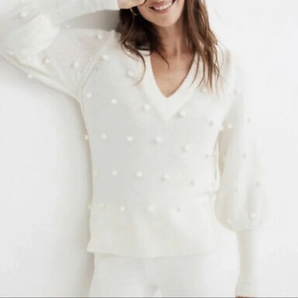 Madewell Bobble Dashwood V-Neck Sweater in Coziest Yarn
